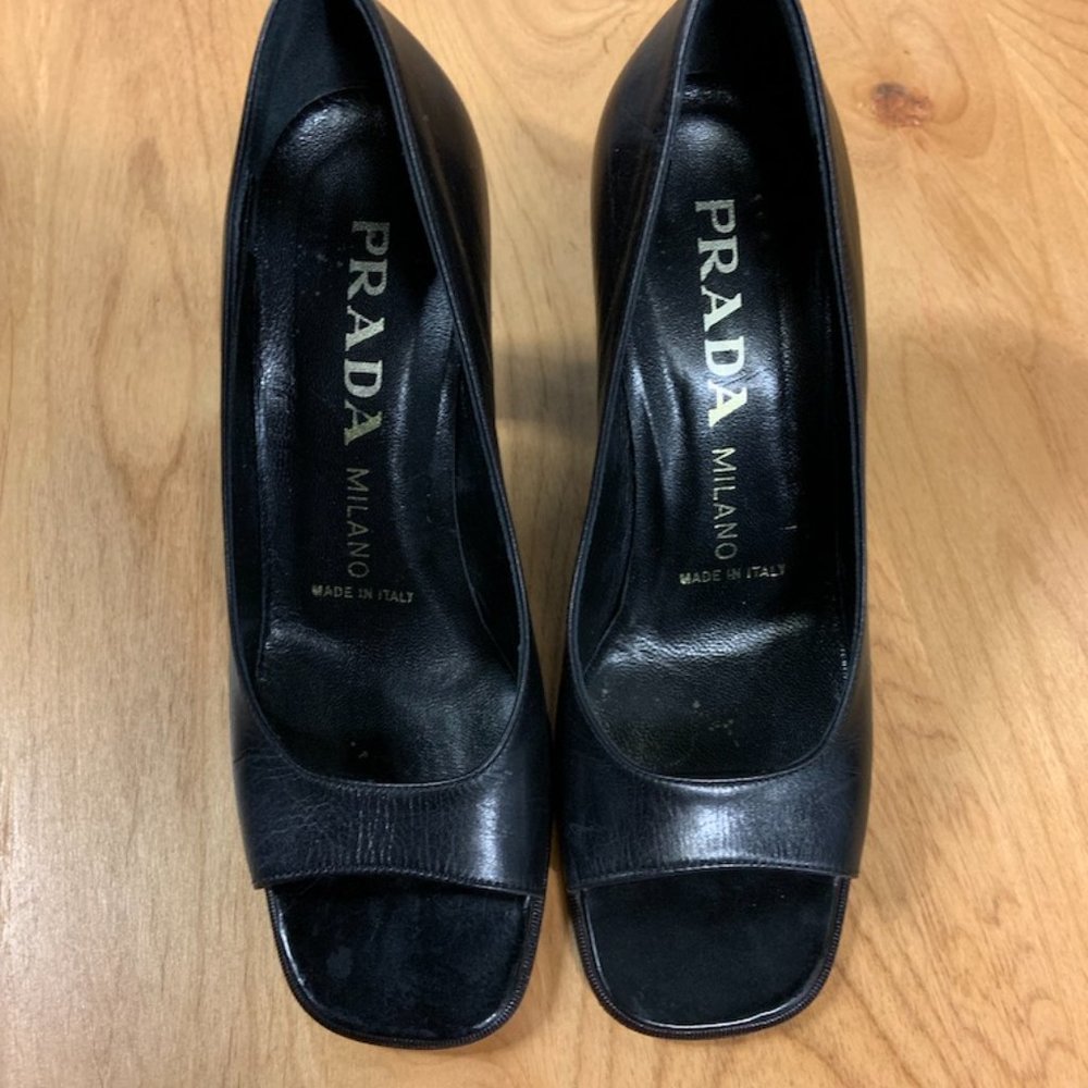 Prada Leather Open Toe Block Heels